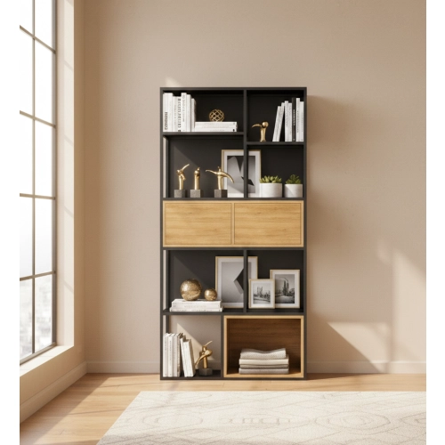 REGAŁ NA KSIĄŻKI METALOWE DREWNO LITE DĄB JESION OLCHA RNK-168